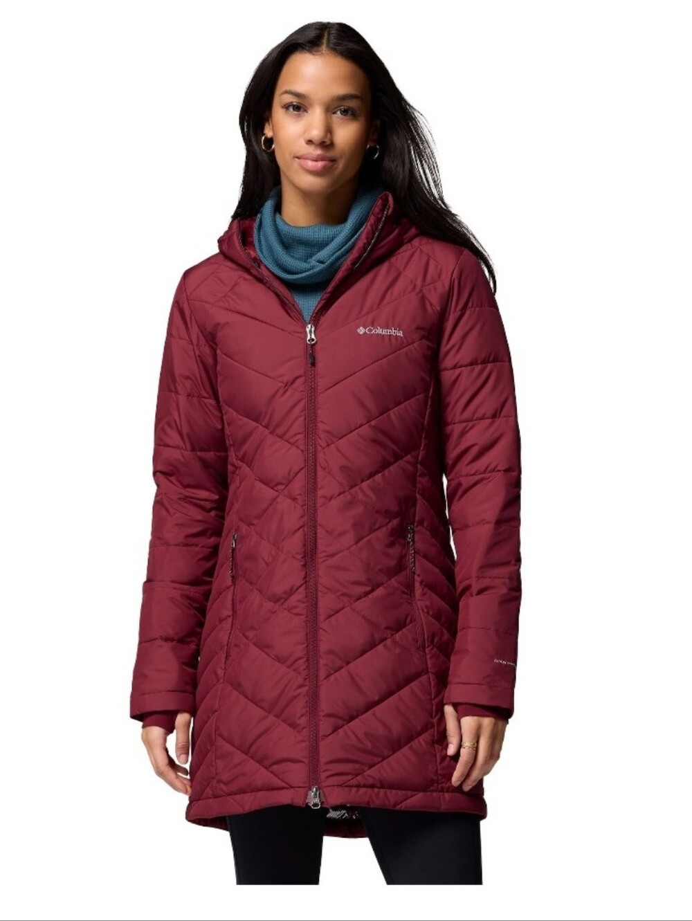 Columbia Omniheat Women's Burgundy Insulated Long Hooded Jacket